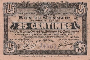 Francia (Roubaix, Tourcoing) 25 centesimi 1916 - Foto 1 di 2