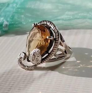 Champagne Yellow Citrine 925 Sterling Silver Ring Handmade Gemstone Jewelry SZ 8 - Picture 1 of 11