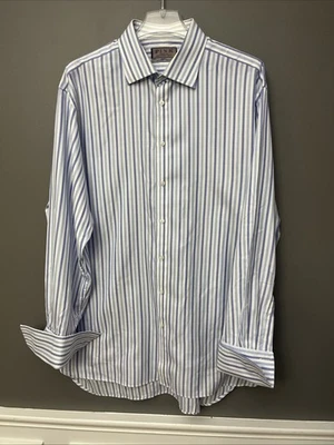 Camisa de vestir rosa Thomas Traveller talla 17,5 manga larga a cuadros puño francés Foto 1 de 4