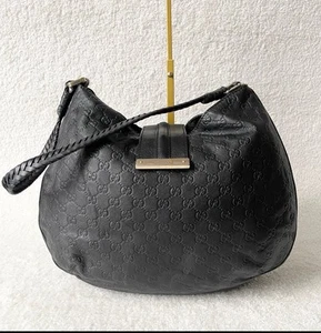 Gucci Guccissima Large Shoulder Bag GG Black Leather Hobo Authentic - Picture 1 of 10