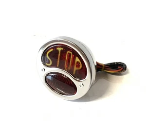 Rücklicht verchromt mit Schriftzug STOP Ø 98mm - Bild 1 von 3
