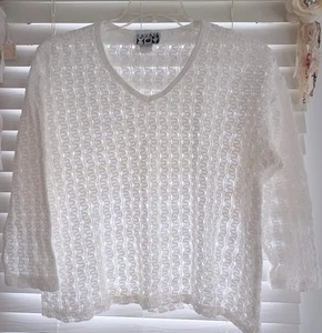 Vintage Lajate 90's Y2K Crochet Sweater Top Women’s L White Cotton Boho Beach - Picture 1 of 8