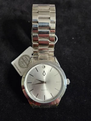 男士石英手表带施华洛世奇水晶银色抛光表带锋利! 全新 带标签 — 第 1/4 张图片