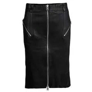 MCQ ALEXANDER MCQUEEN SCHWARZER LEDER-BIKERROCK MIT DURCHGEHENDEM REISSVERSCHLUSS UND PLISSEE GRÖSSE XS - Bild 1 von 5