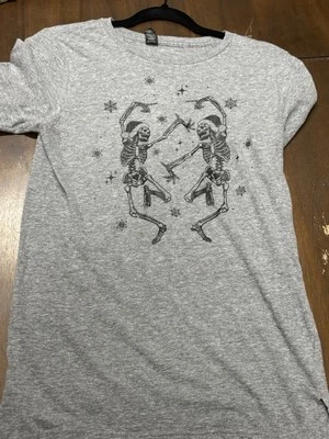 Camiseta de Baile Esqueleto Navidad Talla Pequeña Dobladillo Alto Foto 1 de 4