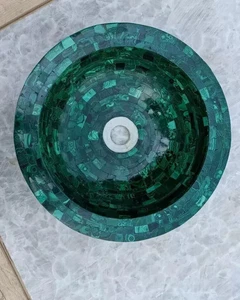 Malachite Gemstone Sink – Luxury Green Crystal Wash Basin Vanity Bathroom Bowl - Picture 1 of 5