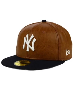 New York Yankees Fitted New ERA 2 Tone PU Leather 59fifty Hat Cap Size 8 RARE - Picture 1 of 7