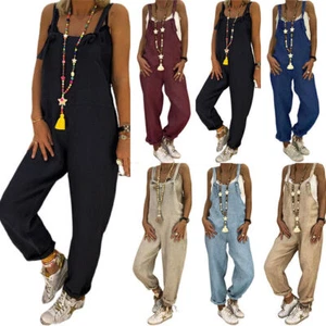 Damen Retro Träger Latzhose Lätzchen Jumpsuit Sommer Strand Overall Hosenanzug) - Bild 1 von 18