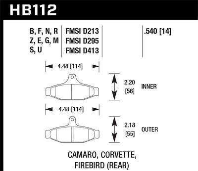 Pastilla de freno de disco Hawk Performance HB112S.540 HT-10 para Camaro Corvette Firebird Foto 1 de 4