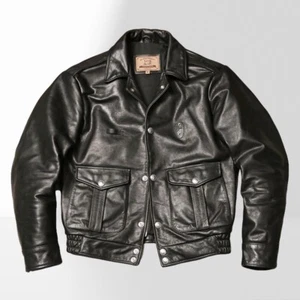 Mens Vintage Style Cowhide Leather Retro American Motorcycle Biker Rider Jacket - Picture 1 of 12