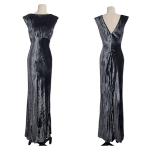 Vtg Nicole Miller Collection Gray Burnout Velvet Maxi Dress Sz S/M Formal Evenin - Picture 1 of 13