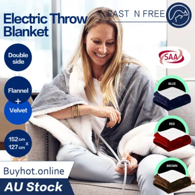Double-side Flannel Heated Electric Throw Rug Blanket Fast Heating Warm Washable - image 1 of 4