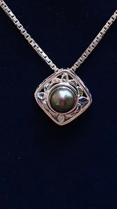 14k White Gold Vintage Sultan Na Hoku Pendant With Tahitian Pearl NO CHAIN - Picture 1 of 9