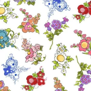 Loralie gemischte Sträuße weiß Quilt Stoff verkauft von 1/2 Yard #692-381 - Bild 1 von 1