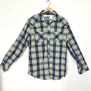 Bullhead Western Cowboy Men’s Shirt Plaid Snap Pearl Button Large Rockabilly - Picture 1 of 12