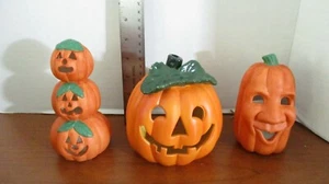Set of 3 CERAMIC PUMPKIN JACK O LANTERN TEALIGHT CANDLE HOLDERS - Picture 1 of 6