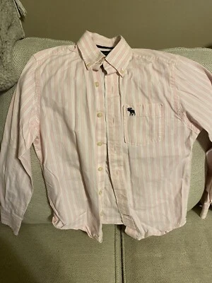 Abercrombie Kids Boys Long Sleeve Button Up Shirt Size Medium White &Pink - Image 1 of 4