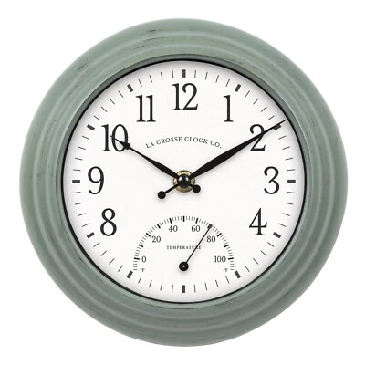 433-3020 La Crosse Clock Co. 8" Indoor/Outdoor Wall Clock with Thermometer