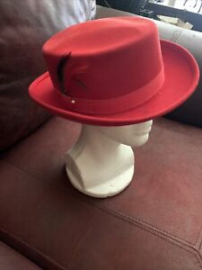 Capas Little Topper Red 100%Wool Felt W/ Feathers  Hat Derby Wedding