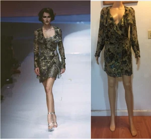 VALENTINO Vintage AW1996 Runway Metallic Fil Coupé Mini Wrap Dress S - Picture 1 of 10