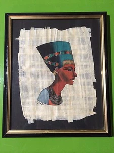 HANDGEMALT KLEINES ÄGYPTISCHES GEMÄLDE AUF PAPYRUS ODER PERGAMENTPAPIER SIGNIERT GERAHMT - Bild 1 von 9
