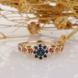 2Ct Round Cut Sapphire & Ruby Women's Halo Engagement Ring 14K Yellow Gold Over
