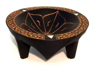 Vintage Fiji Hand Carved Small Footed Cava Bowl Mother of Peal Inlay - Picture 1 of 6