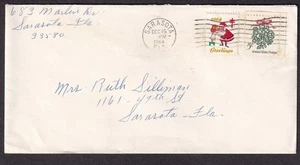 1964 cover Christmas stamp and seal affixed Sarasota FL cancel - Imagen 1 de 1