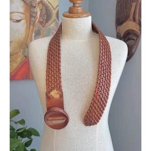 Vintage Braided Leather Belt with Leather Buckle made in Italy - Picture 1 of 7