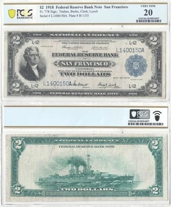 1918 $2 Federal Reserve Bank Note Fr-778 PCGS VF-20 - Picture 1 of 3