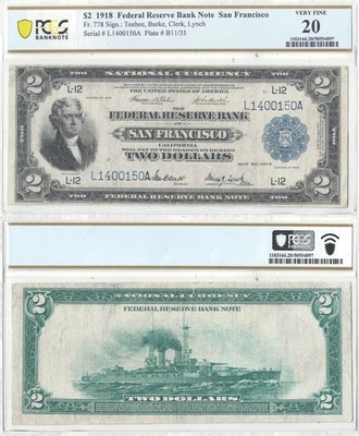 1918 $2 Federal Reserve Bank Note Fr-778 PCGS VF-20 - Image 1 of 3