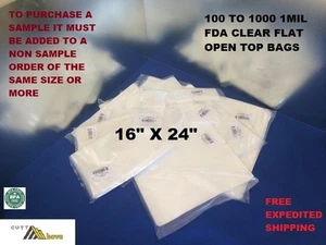 100-1000 16x24 Elkay Plastic Clear Poly Bags Lay Flat Open Top 1 Mil 1MIL Tshirt - Picture 1 of 1