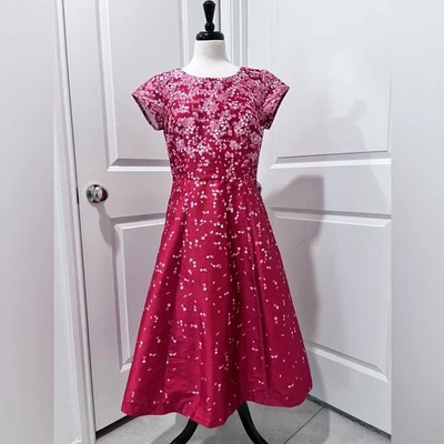 EShakti женщин официальный крой и Flare Midi платье вишневый цветок печати Sz M (8-10) - Изображение 1 из 4