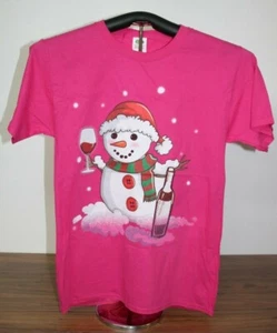 Schneemann trinkt Wein T-Shirt klein, rosa - Bild 1 von 5