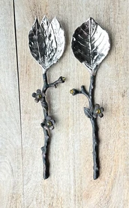 Serving Set Fork Spoon Leaf Twig Flower Citrine Coloured Drops - Picture 1 of 4