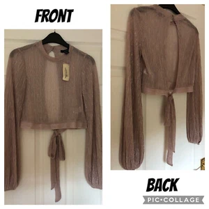 Medium Buttoned Forever 21 Long Sleeved Transparent Top With Back Tie A60 - Picture 1 of 2