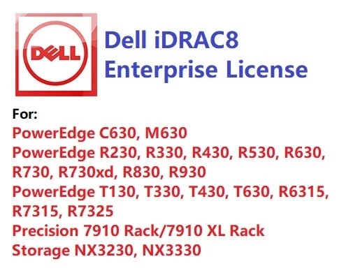 iDRAC8 Enterprise License for Gen 13th T230 R230 T630 R430 R530 R630 R830  - Image 1 of 1