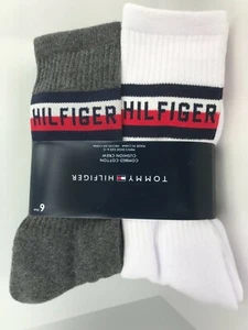 Calcetines de tripulación para hombre TOMMY HILFIGER blancos gris 77% algodón, 6 pares, precio de venta sugerido por el fabricante $39 - Imagen 1 de 12