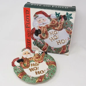 2002 Fitz and Floyd Essentials ghirlanda di Babbo Natale piatto canape IOB Natale 3D - Foto 1 di 12