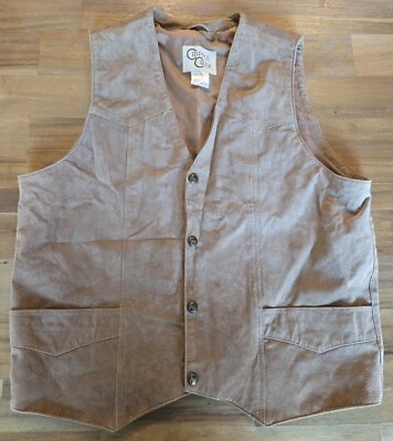 Leather Vest Mens Cripple Creek Button Brown Western Vest - Size Large - Image 1 of 4