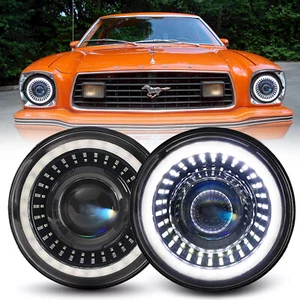 Pair 7'' Round LED Headlights Halo Starry Dragon Eyes for 1965-1978 Ford Mustang - Picture 1 of 12
