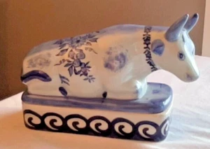 Delft Porcelain Bull Butter Dish. Blue & White. Billmore Estate. - Picture 1 of 7