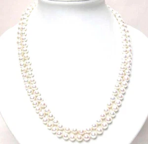 7-8mm Round Natural Freshwater White Pearl Necklace 2 Strands 17-18" Chokers - Picture 1 of 3