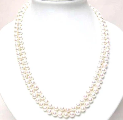 Gargantillas redondas de perlas blancas naturales de agua dulce de 7-8 mm 2 hilos 17-18" Foto 1 de 3