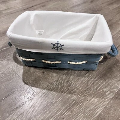 Wicker Woven Rectangler Storage Basket  - Blue W Cotton Liner - Image 1 of 4