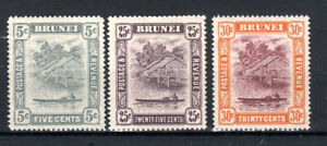 Brunei 1931 5c, 25c and 30c View on brunei River values SG 67, 75 and 76 MH