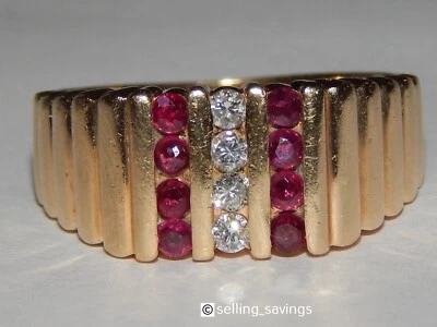 ANILLO BANDA TALLADA EN RUBÍ Y DIAMANTES DE ORO AMARILLO DE 14K PARA HOMBRE TALLA 8,5 - 7,9 GRAMOS Foto 1 de 4