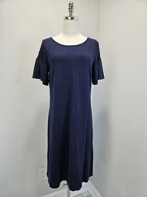 Talbots Womens Medium Lightweight Cotton Shift Dress Smocked Sleeves - Image 1 of 4