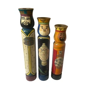 Vintage 3 Weise Männer Holz Figuren Kerzenhalter Weihnachten Japan Mehrfarbig - Bild 1 von 6