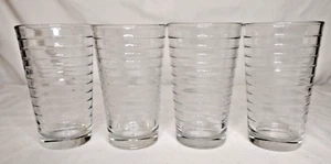 Set of 4 Libbey Crisa Signed Clear 12 oz 'LINES' Glasses - 5" Tall - Picture 1 of 17